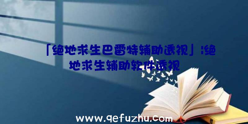 「绝地求生巴雷特辅助透视」|绝地求生辅助软件透视